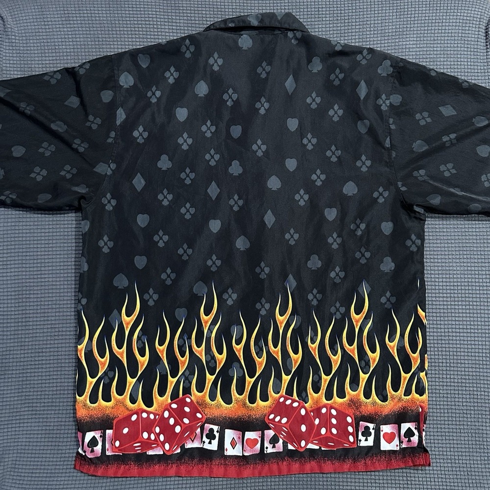 XNT Las Vegas Poker Flame Shirt Mens XL Casino Dice Cards Button Front Retro - Picture 6 of 6